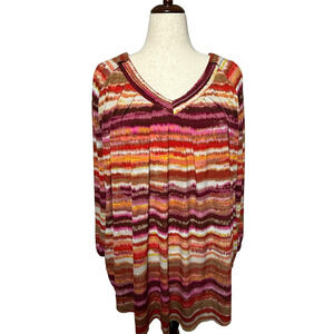 Jones New York Top 3X Orange Purple Tie Dye Colorful V Neck Tunic Career